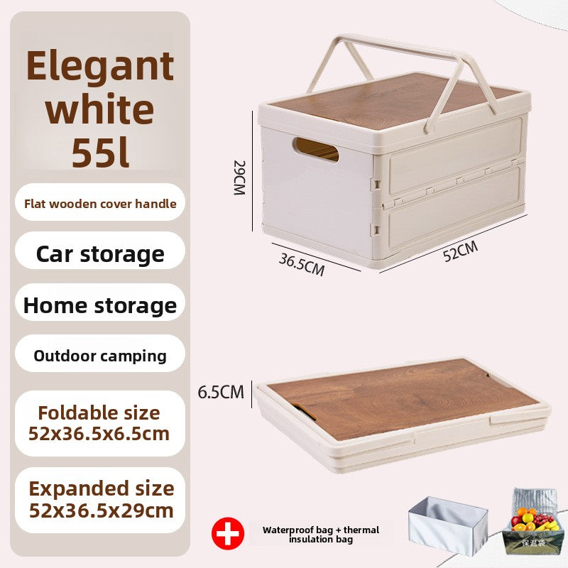 Foldable Outdoor Storage Box with Wooden-Style Cover