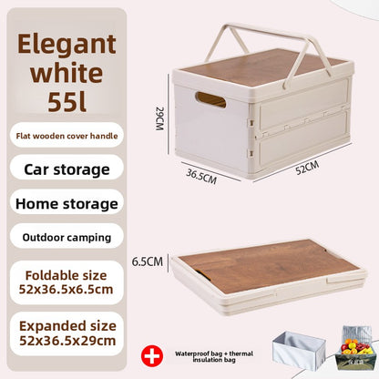 Foldable Outdoor Storage Box with Wooden-Style Cover