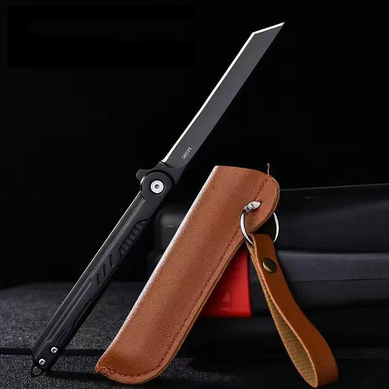 Folding Camp Knife with Leather Sheath