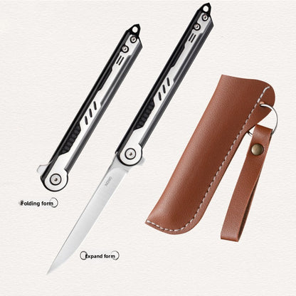 Folding Camp Knife with Leather Sheath