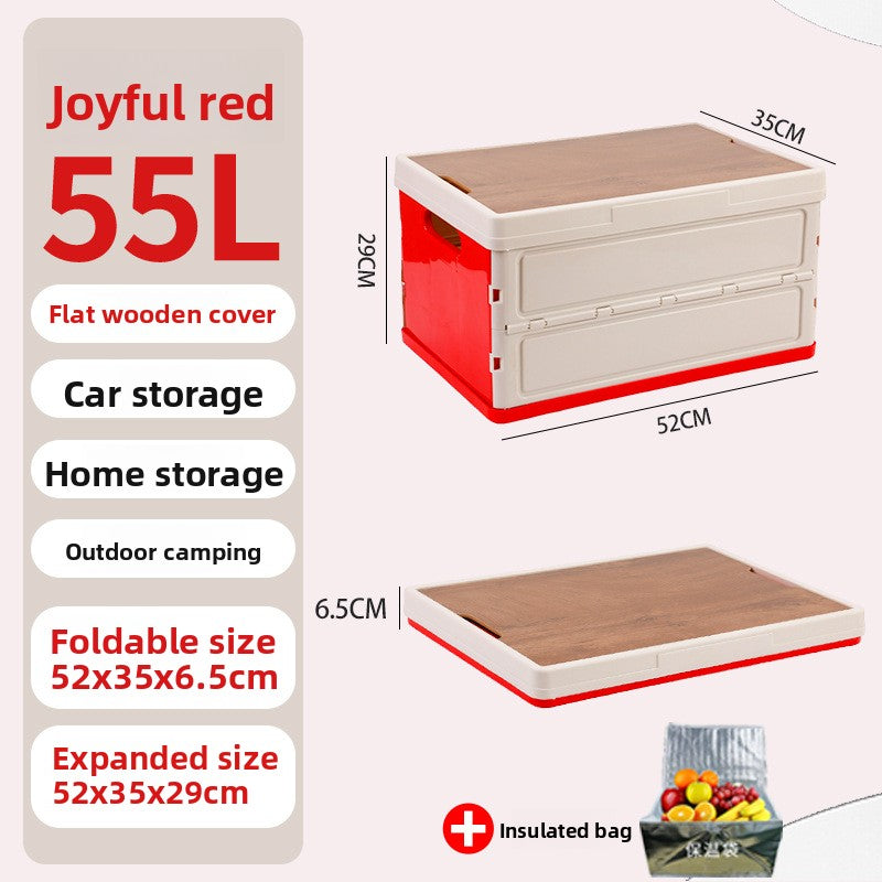Foldable Outdoor Storage Box with Wooden-Style Cover