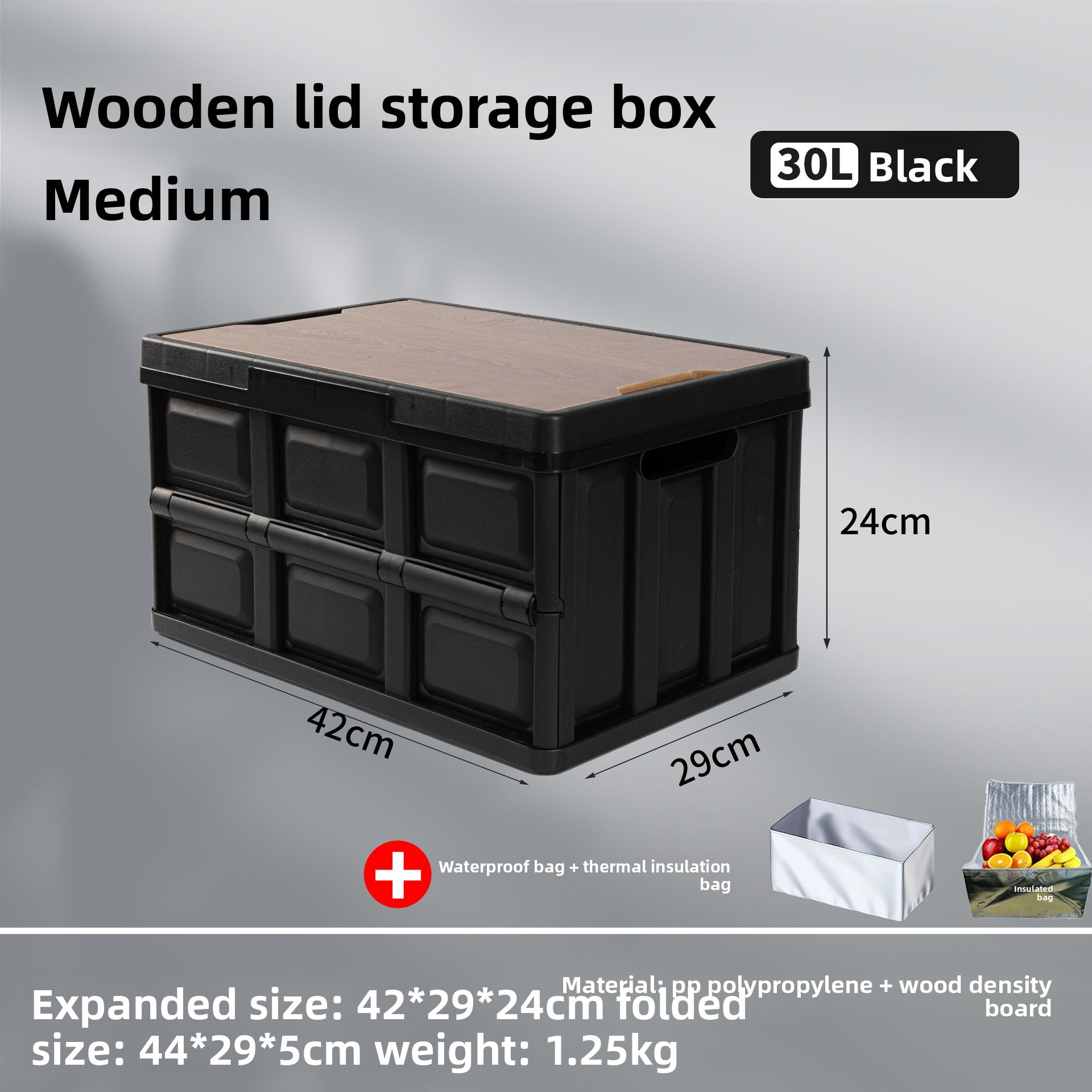 Foldable Outdoor Storage Box with Wooden-Style Cover