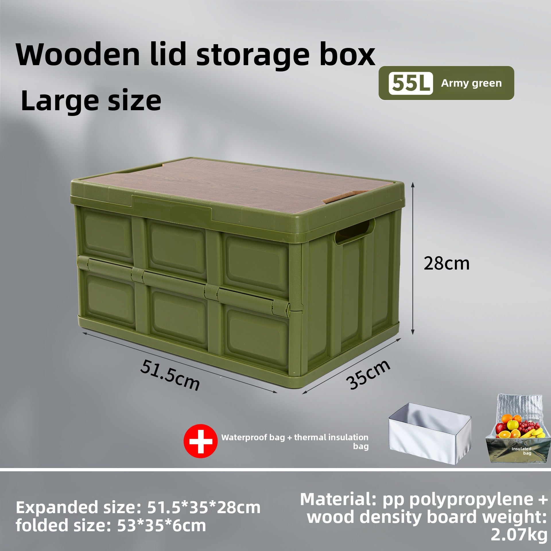 Foldable Outdoor Storage Box with Wooden-Style Cover