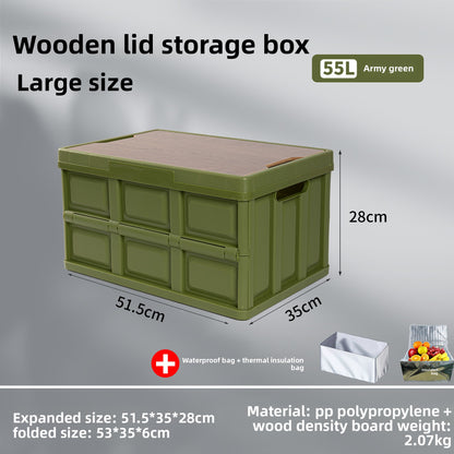 Foldable Outdoor Storage Box with Wooden-Style Cover