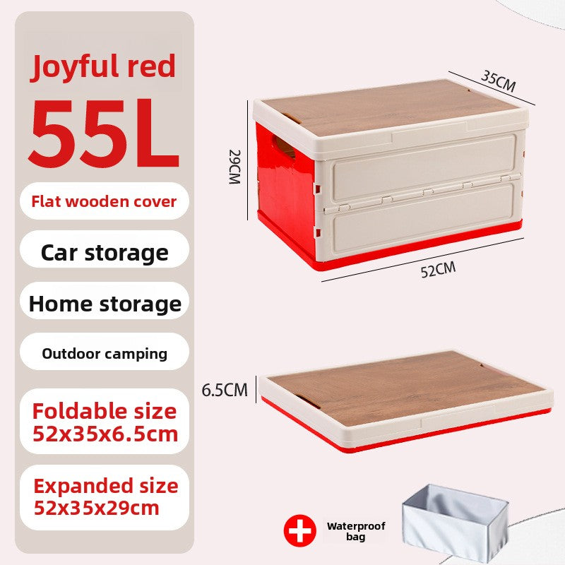 Foldable Outdoor Storage Box with Wooden-Style Cover