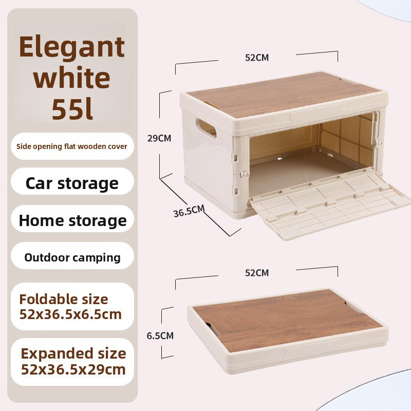Foldable Outdoor Storage Box with Wooden-Style Cover