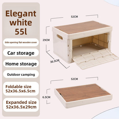 Foldable Outdoor Storage Box with Wooden-Style Cover