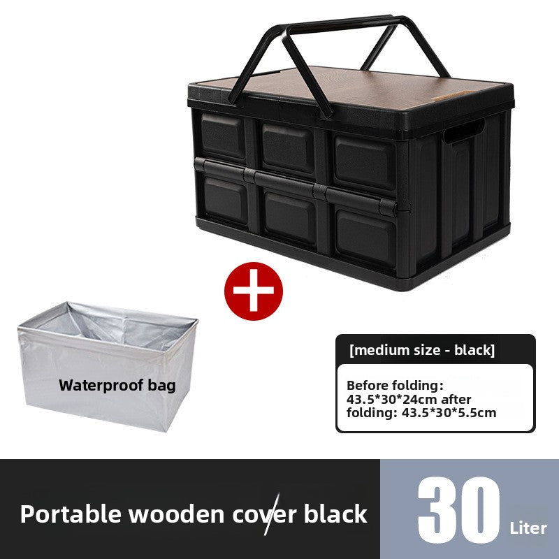 Foldable Outdoor Storage Box with Wooden-Style Cover