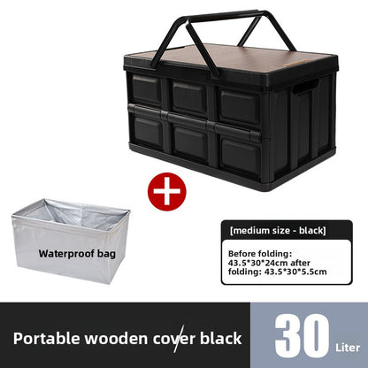 Foldable Outdoor Storage Box with Wooden-Style Cover
