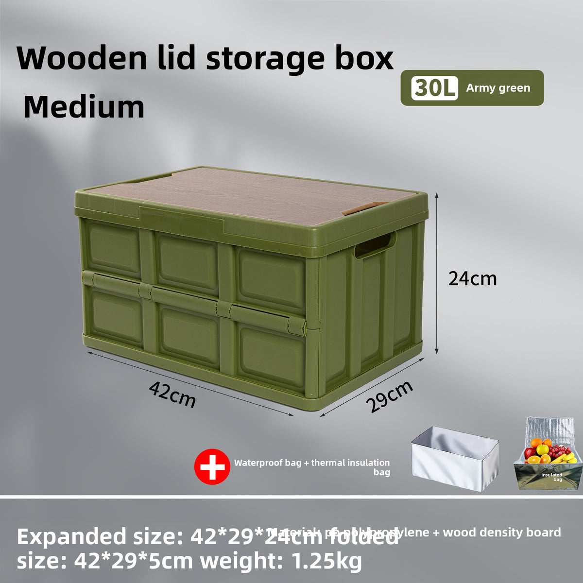 Foldable Outdoor Storage Box with Wooden-Style Cover