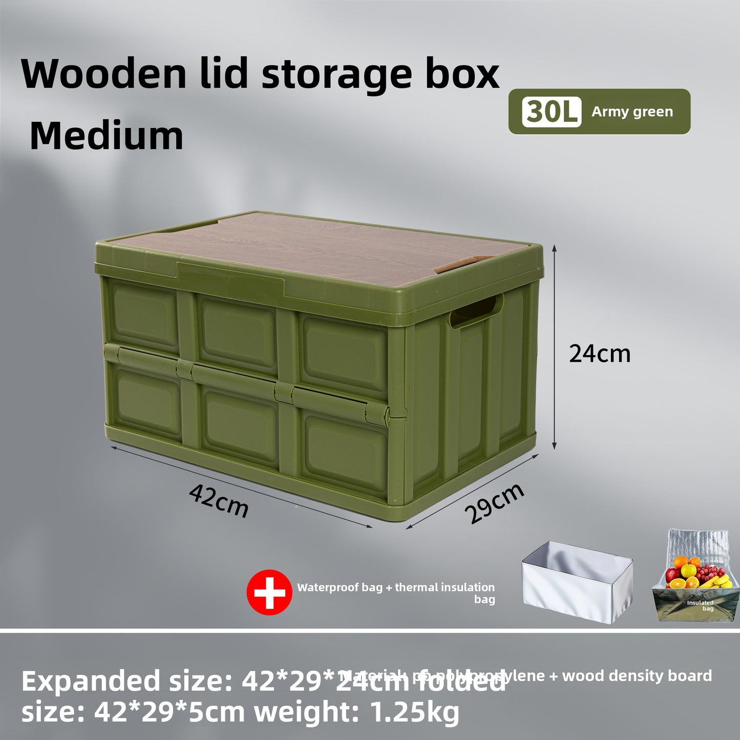 Foldable Outdoor Storage Box with Wooden-Style Cover