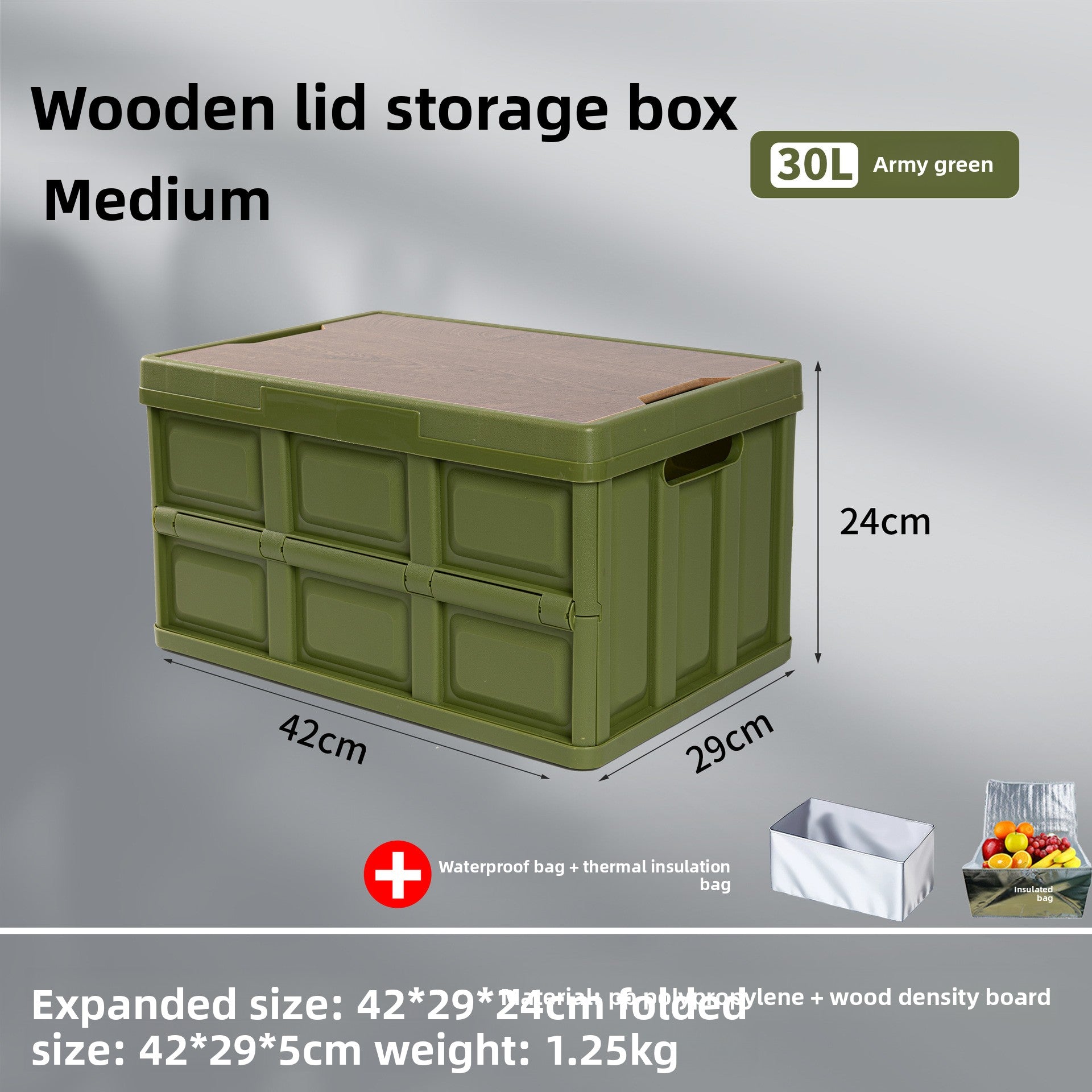 Foldable Outdoor Storage Box with Wooden-Style Cover