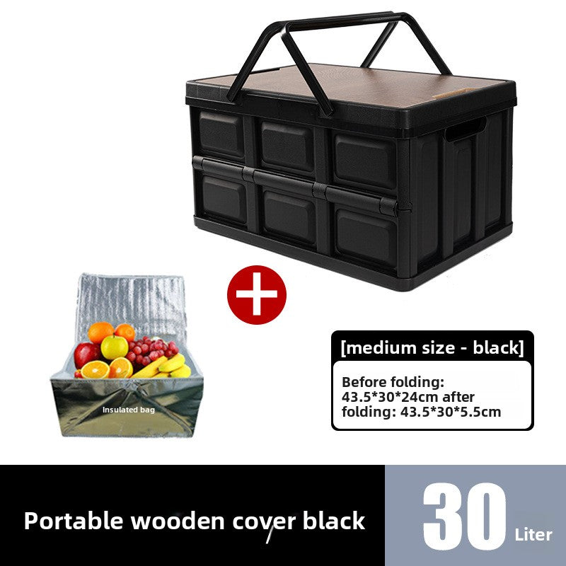 Foldable Outdoor Storage Box with Wooden-Style Cover