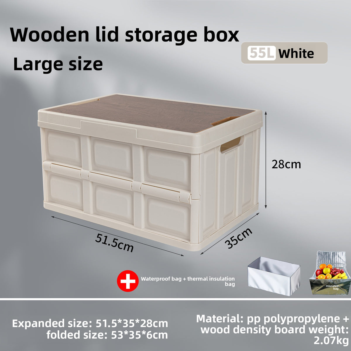 Foldable Outdoor Storage Box with Wooden-Style Cover
