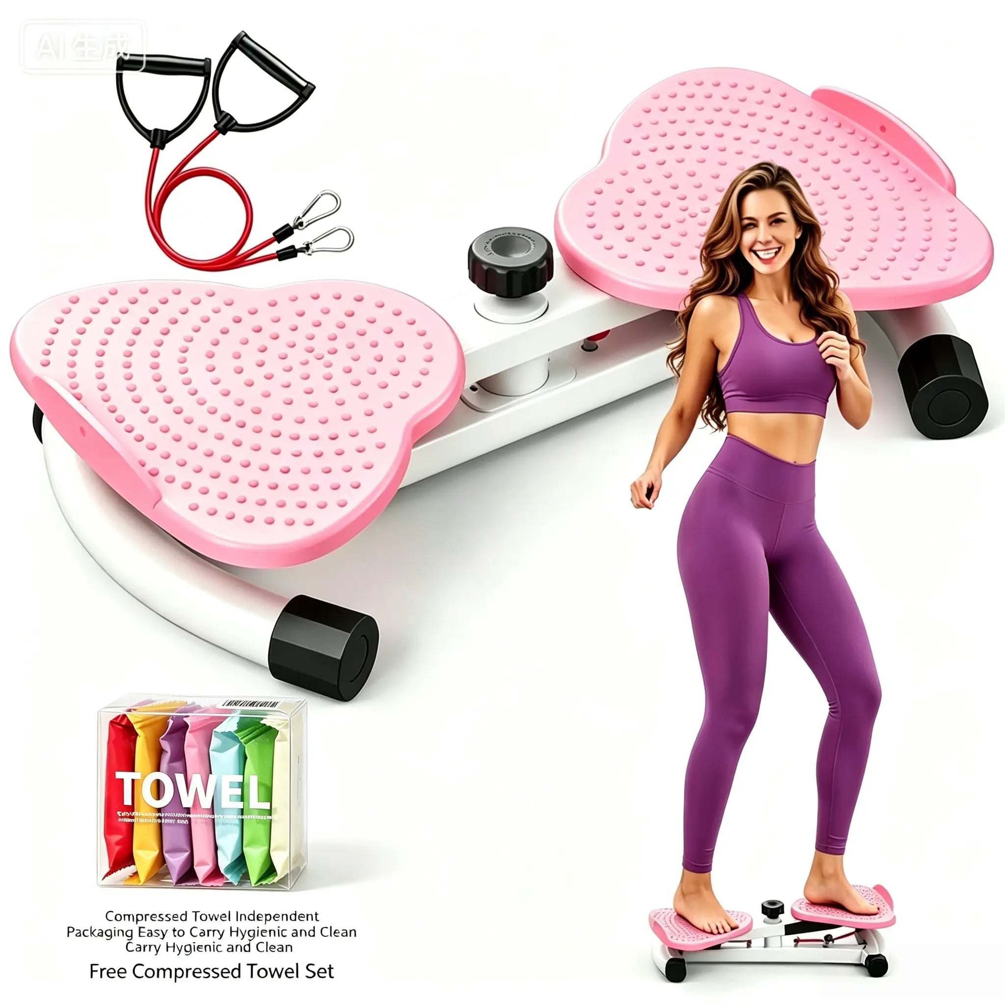 Split Foldable Waist Twisting Board with Resistance Bands, Silent Low-Impact at Home Gym Workout Equipment for Core & Abs Workouts