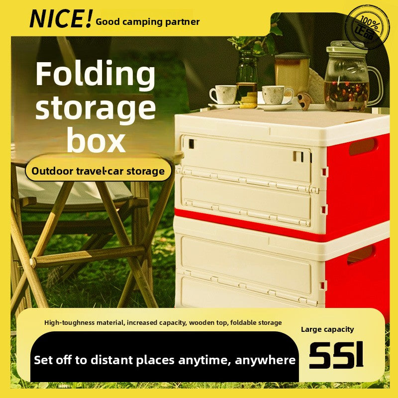 Foldable Outdoor Storage Box with Wooden-Style Cover