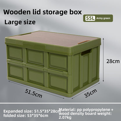Foldable Outdoor Storage Box with Wooden-Style Cover