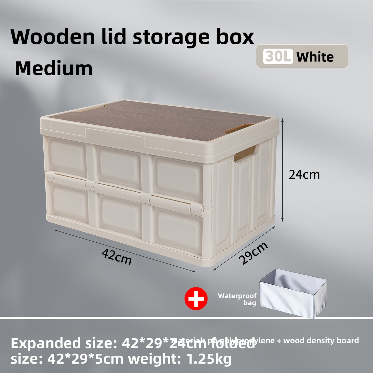 Foldable Outdoor Storage Box with Wooden-Style Cover