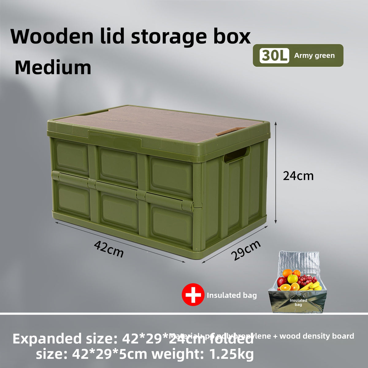 Foldable Outdoor Storage Box with Wooden-Style Cover