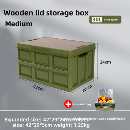 Foldable Outdoor Storage Box with Wooden-Style Cover
