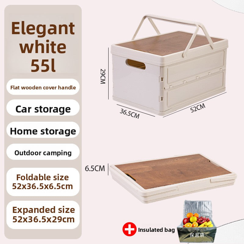Foldable Outdoor Storage Box with Wooden-Style Cover