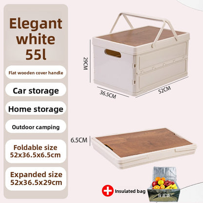 Foldable Outdoor Storage Box with Wooden-Style Cover
