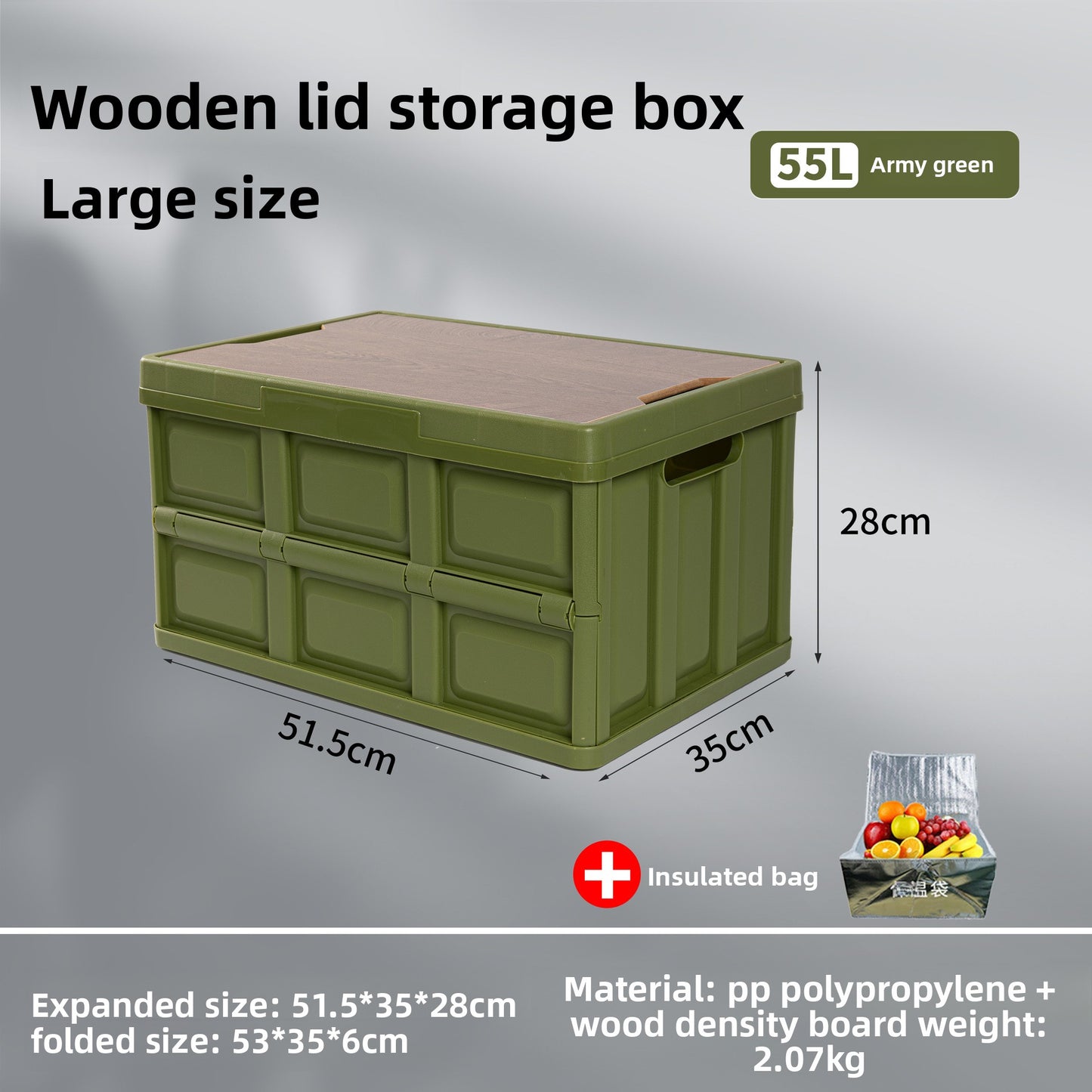 Foldable Outdoor Storage Box with Wooden-Style Cover