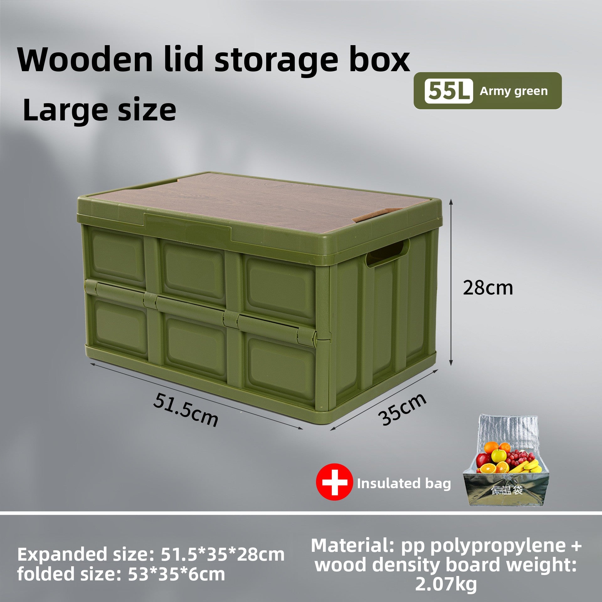 Foldable Outdoor Storage Box with Wooden-Style Cover