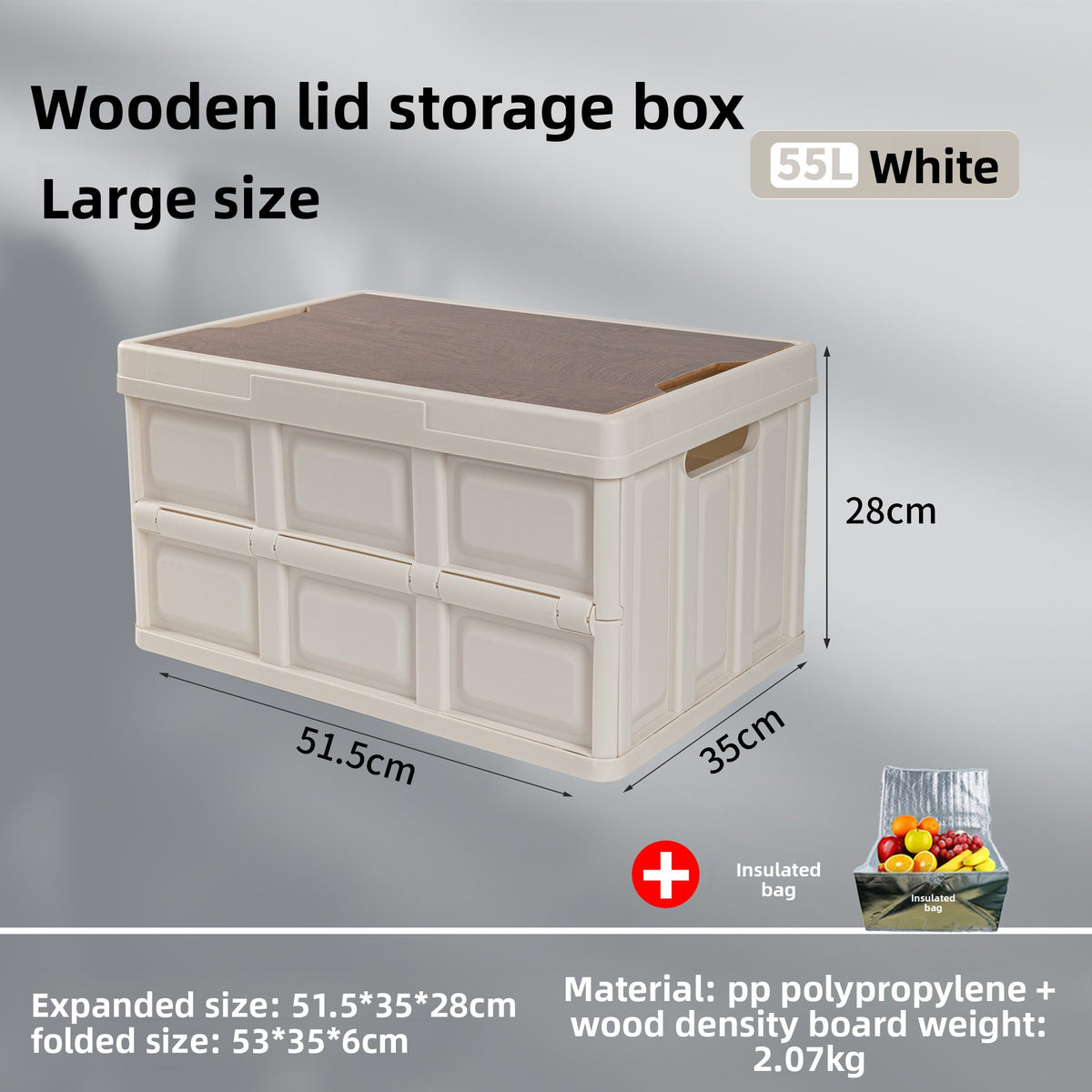 Foldable Outdoor Storage Box with Wooden-Style Cover