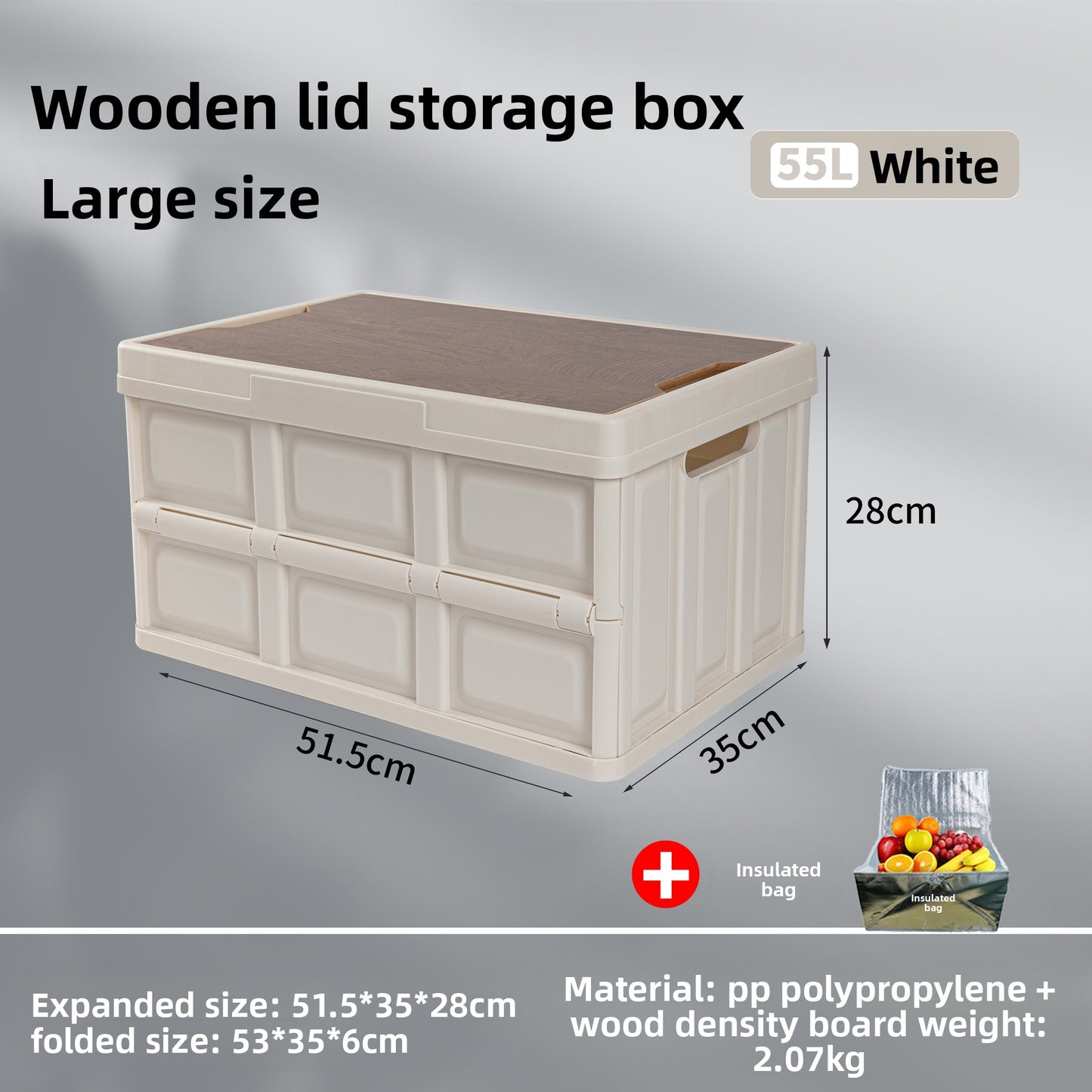 Foldable Outdoor Storage Box with Wooden-Style Cover