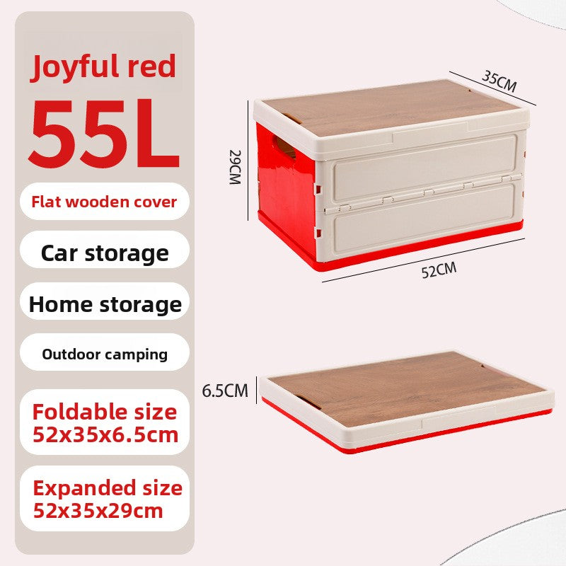Foldable Outdoor Storage Box with Wooden-Style Cover