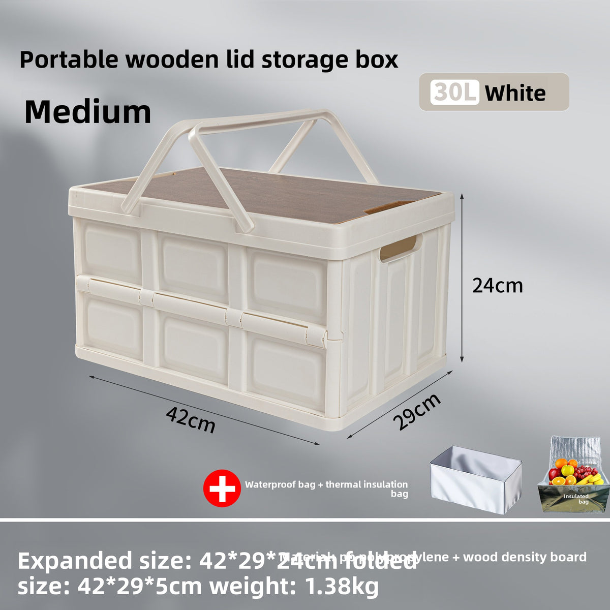 Foldable Outdoor Storage Box with Wooden-Style Cover