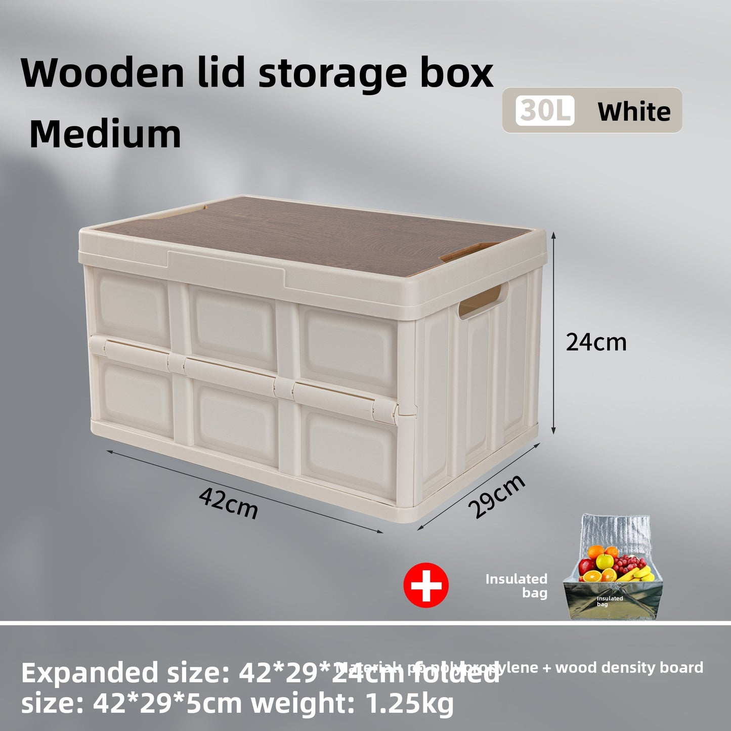 Foldable Outdoor Storage Box with Wooden-Style Cover
