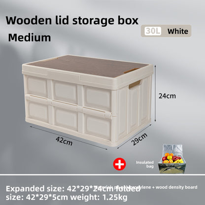 Foldable Outdoor Storage Box with Wooden-Style Cover