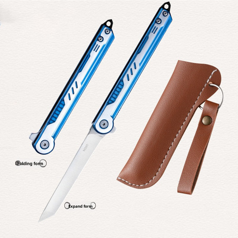 Folding Camp Knife with Leather Sheath