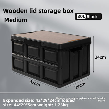 Foldable Outdoor Storage Box with Wooden-Style Cover