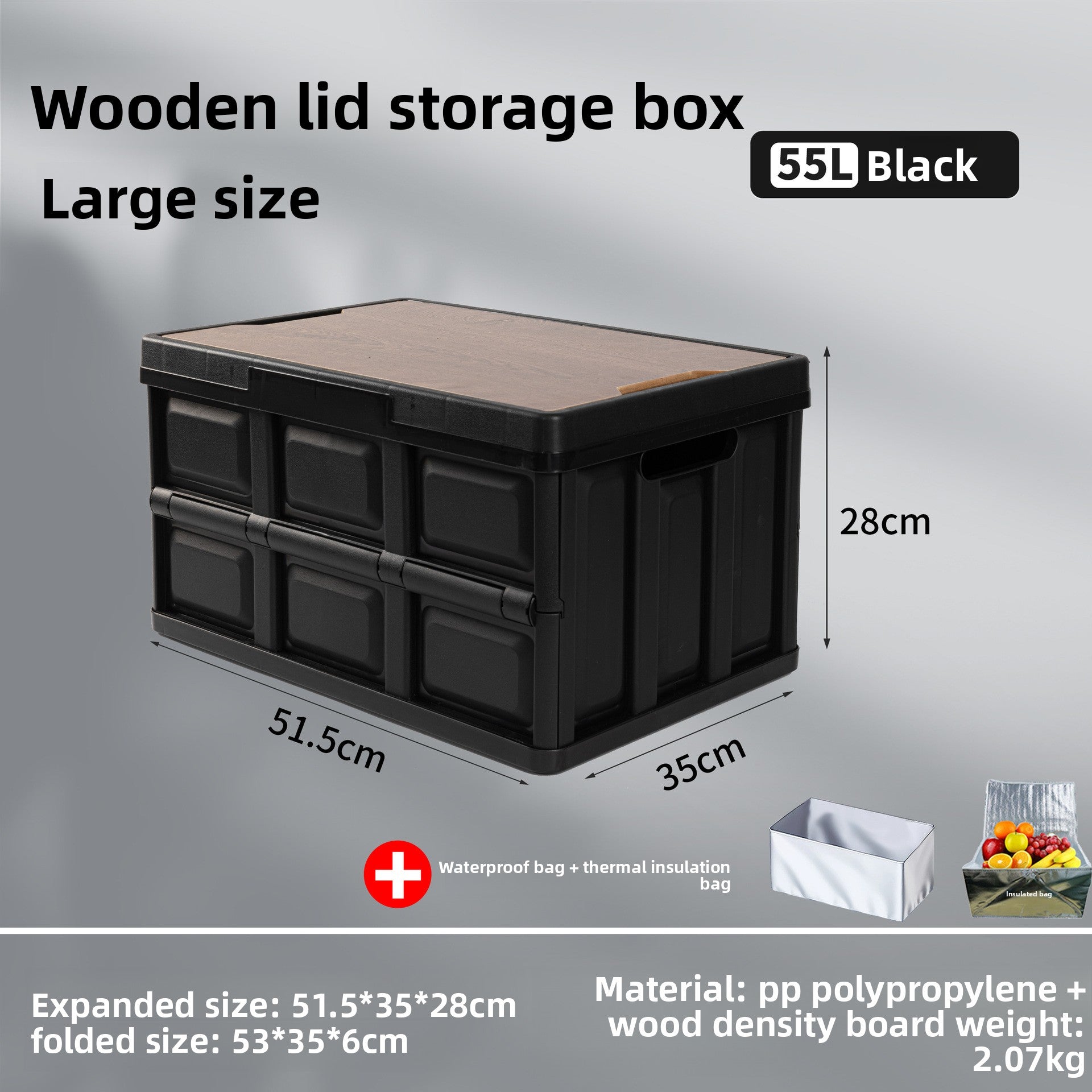 Foldable Outdoor Storage Box with Wooden-Style Cover