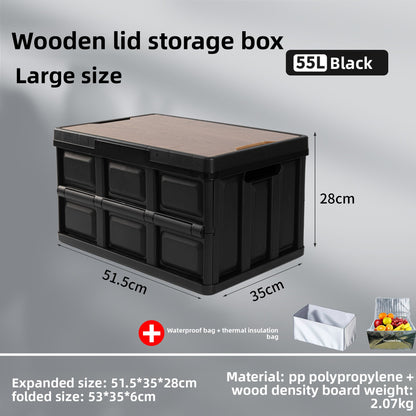 Foldable Outdoor Storage Box with Wooden-Style Cover