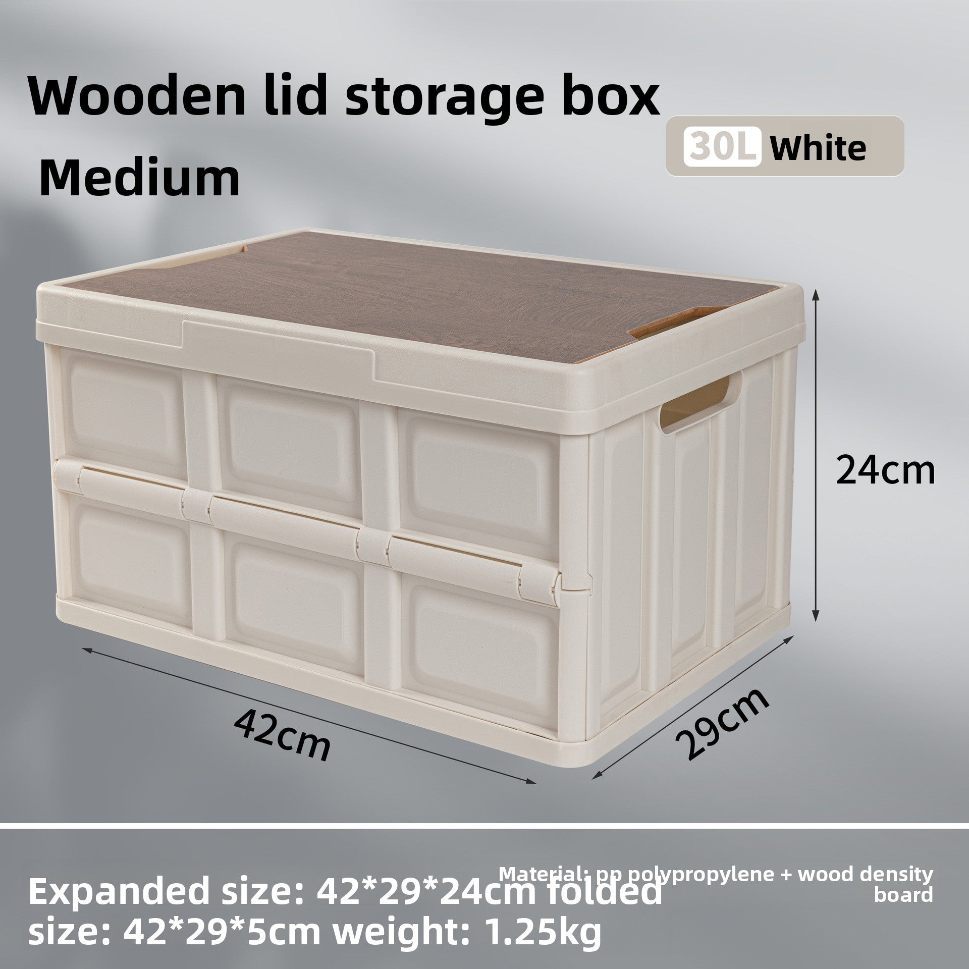 Foldable Outdoor Storage Box with Wooden-Style Cover