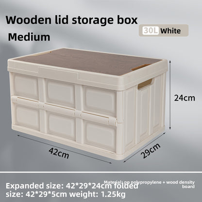 Foldable Outdoor Storage Box with Wooden-Style Cover