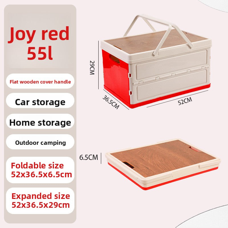 Foldable Outdoor Storage Box with Wooden-Style Cover
