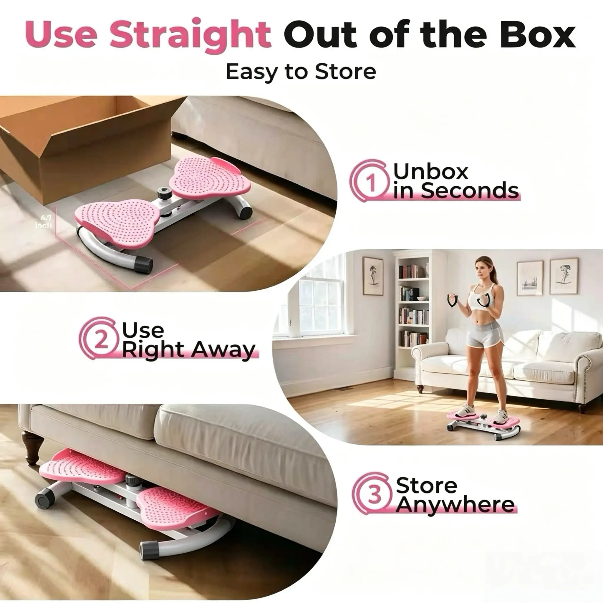 Split Foldable Waist Twisting Board with Resistance Bands, Silent Low-Impact at Home Gym Workout Equipment for Core & Abs Workouts