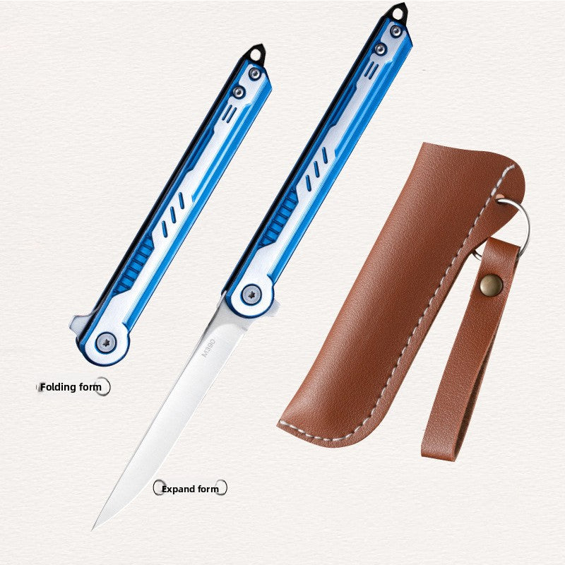 Folding Camp Knife with Leather Sheath