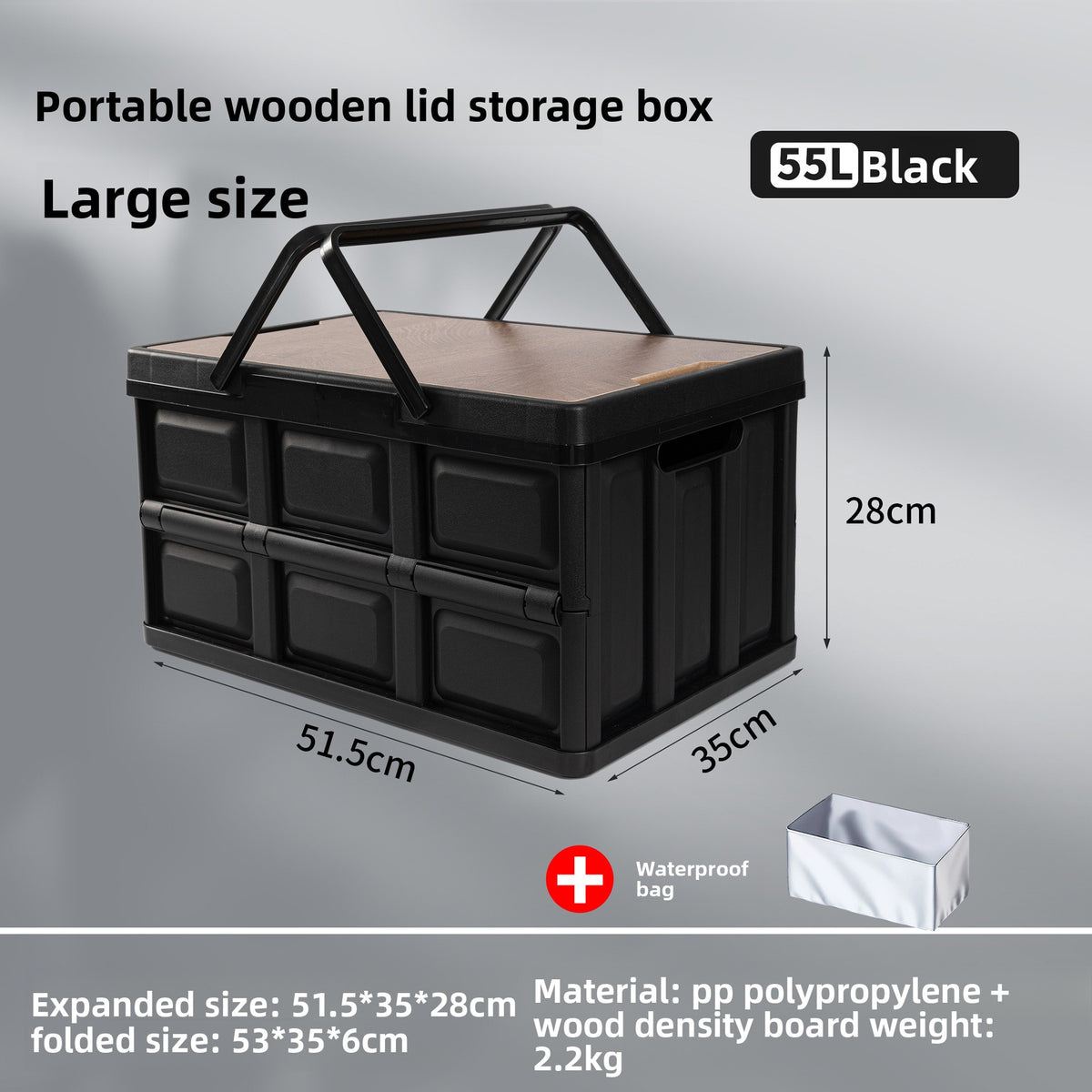 Foldable Outdoor Storage Box with Wooden-Style Cover