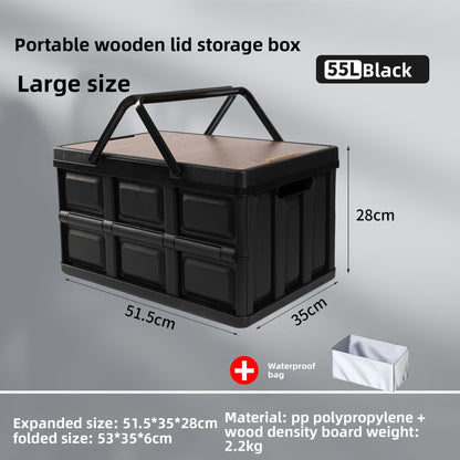Foldable Outdoor Storage Box with Wooden-Style Cover