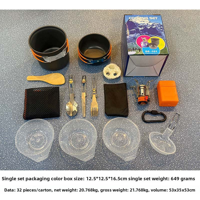 Portable Camp Cookware Set with Folding Stove