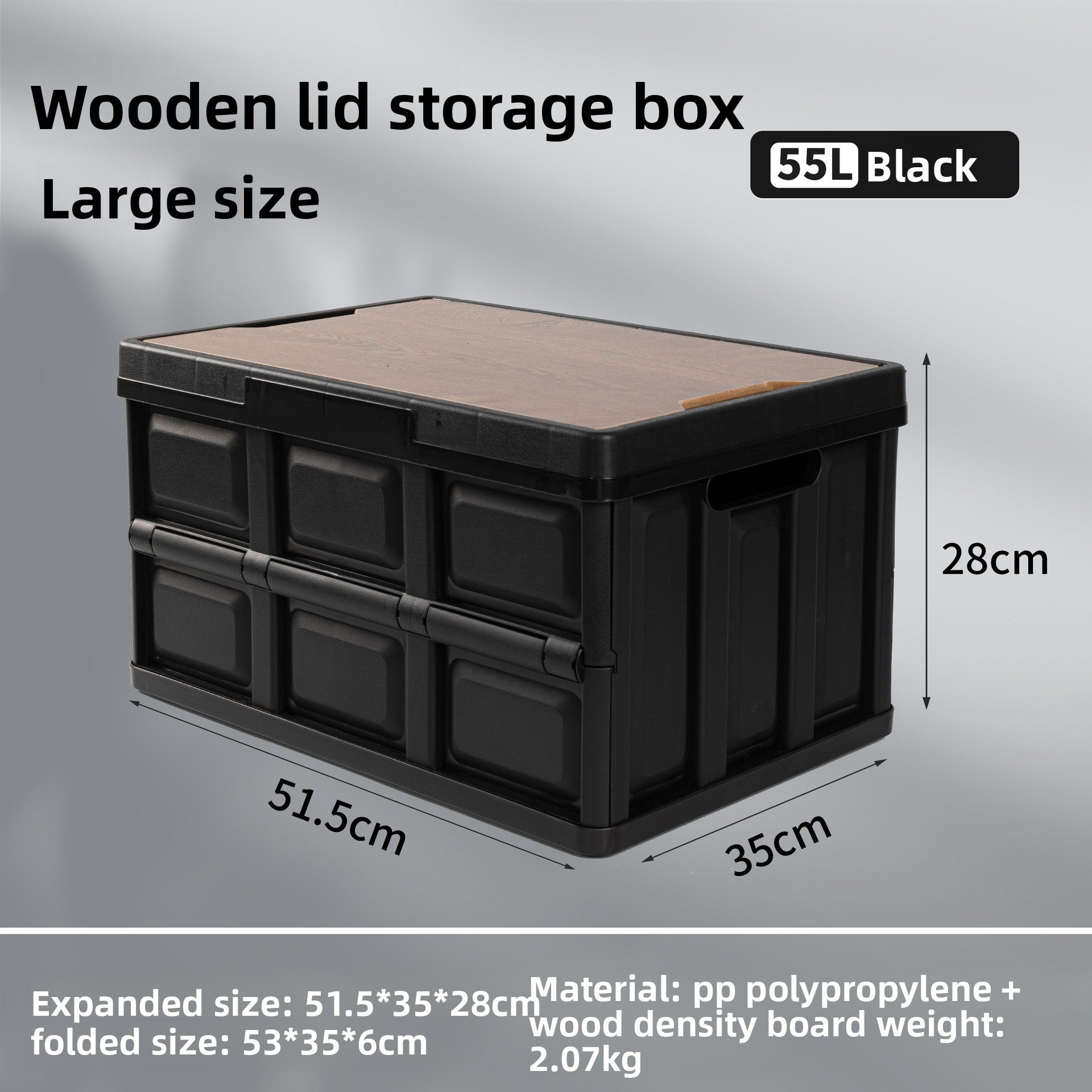 Foldable Outdoor Storage Box with Wooden-Style Cover