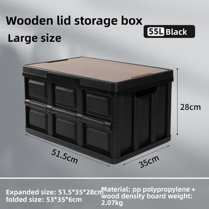 Foldable Outdoor Storage Box with Wooden-Style Cover