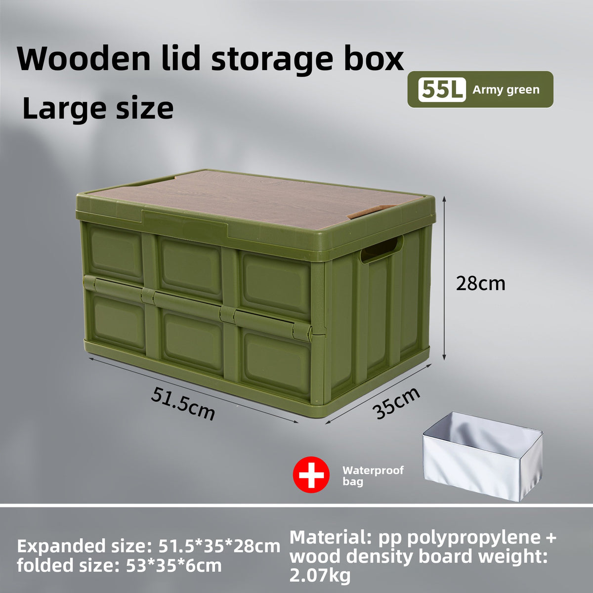Foldable Outdoor Storage Box with Wooden-Style Cover