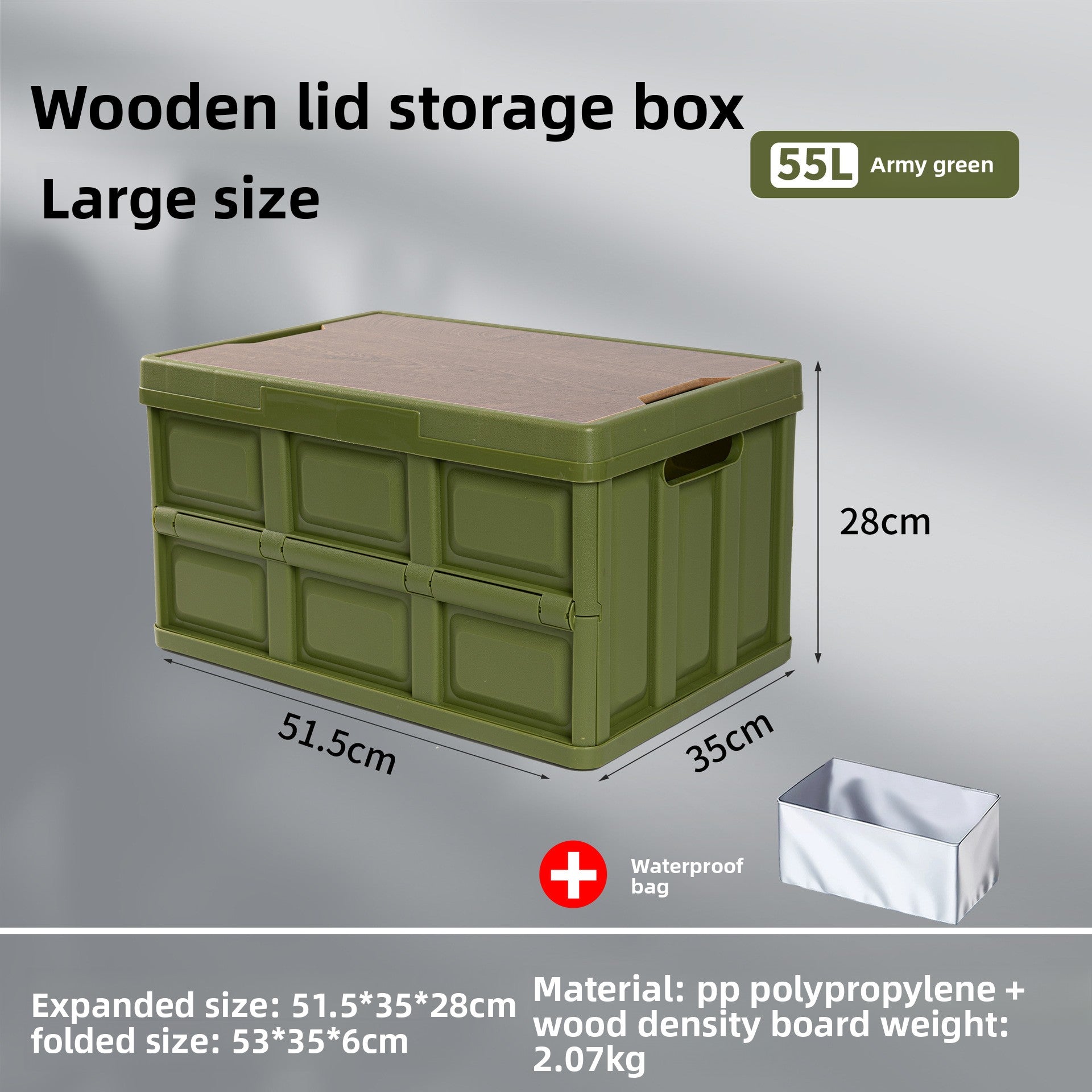 Foldable Outdoor Storage Box with Wooden-Style Cover